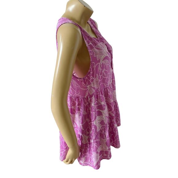 Cynthia Rowley Floral Sleeveless Keyhole Neck Tiered Tunic Top Size Small - Picture 2 of 8